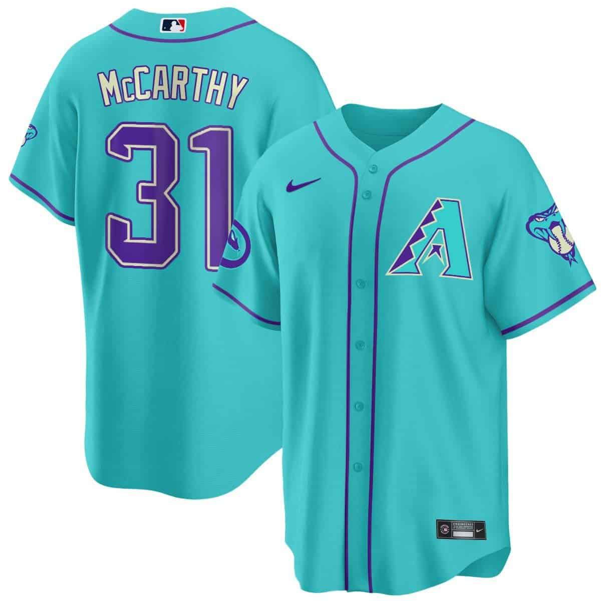 Men Arizona Diamondback #31 Mccarthy Light Blue Nike 2024 Teal Purple MLB Jersey style 2->arizona diamondback->MLB Jersey